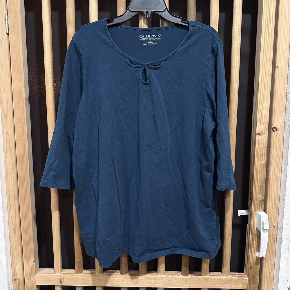 Catherines Suprema Collection Shirt Womens 1X Green Keyhole Tunic Top Plus Size